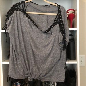 Off the shoulder grey lace up tee
